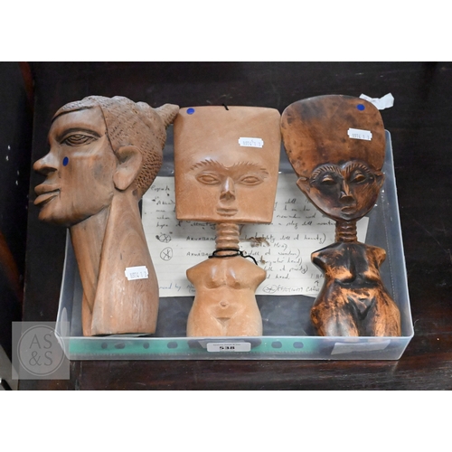 538 - Two African fertility carving to/w an African head (3)
