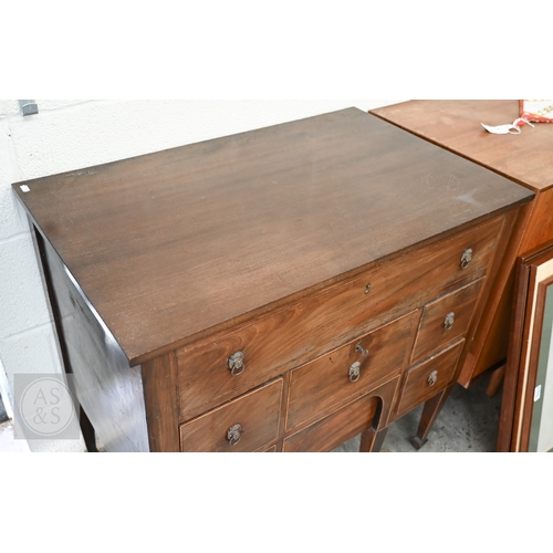 377 - A 19th century mahogany dressing table with hinged top enclosing velvet lined interior over six smal... 