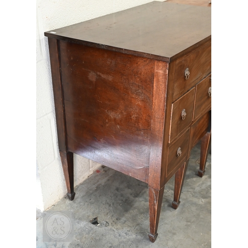 377 - A 19th century mahogany dressing table with hinged top enclosing velvet lined interior over six smal... 