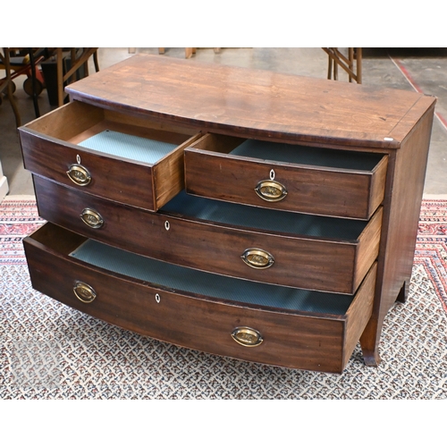 112 - A 19th century mahogany bowfront chest of two short over two long drawers with embossed brass 'horse... 