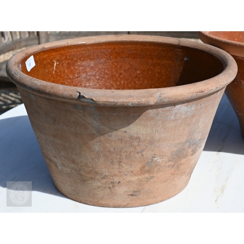 12 - Two part glazed continental earthenware dough-rising bowls, 51 cm dia. and 42 cm dia. (2)