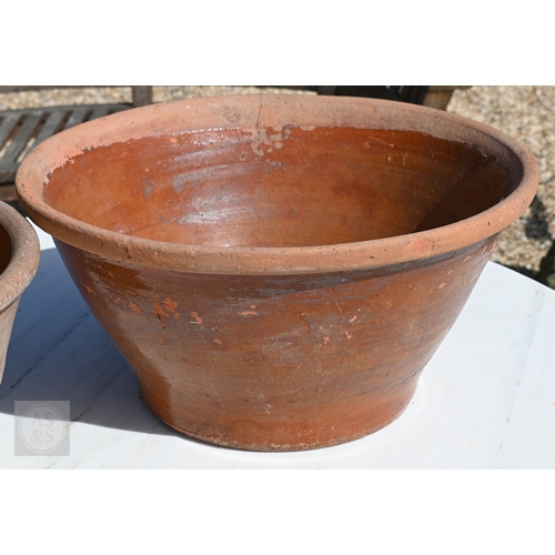 12 - Two part glazed continental earthenware dough-rising bowls, 51 cm dia. and 42 cm dia. (2)