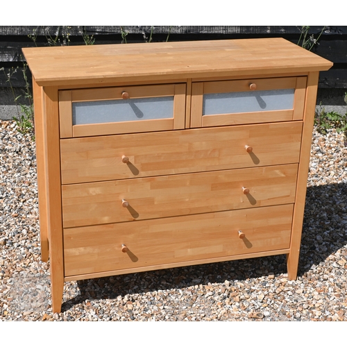 128 - Budilsen Furniture, a pair of three drawer bedside chests, 47 cm x 41.5 cm x 71 cm h to/with a match... 