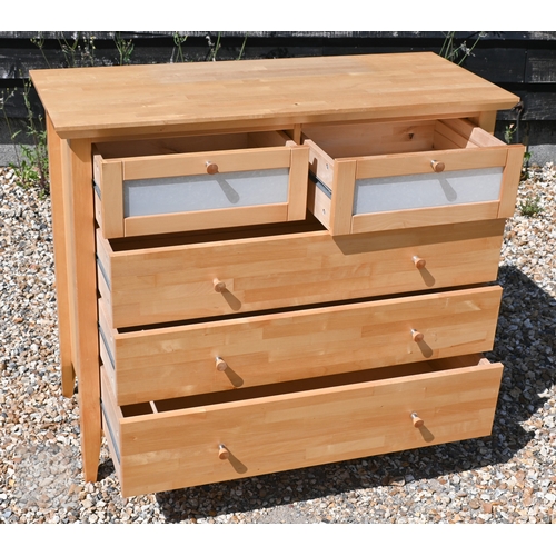 128 - Budilsen Furniture, a pair of three drawer bedside chests, 47 cm x 41.5 cm x 71 cm h to/with a match... 