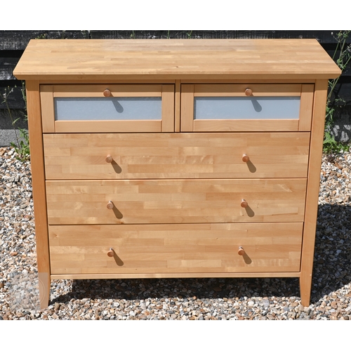 128 - Budilsen Furniture, a pair of three drawer bedside chests, 47 cm x 41.5 cm x 71 cm h to/with a match... 