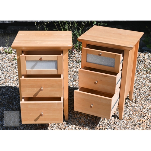128 - Budilsen Furniture, a pair of three drawer bedside chests, 47 cm x 41.5 cm x 71 cm h to/with a match... 