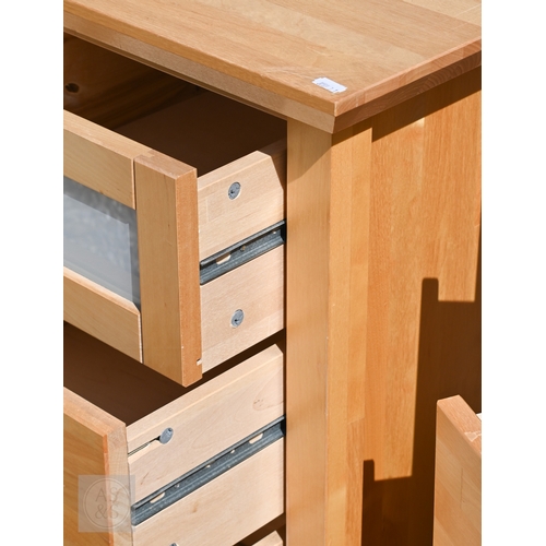 128 - Budilsen Furniture, a pair of three drawer bedside chests, 47 cm x 41.5 cm x 71 cm h to/with a match... 