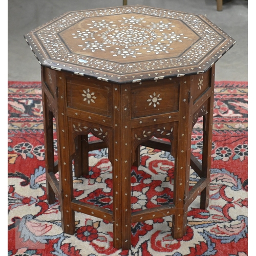 129 - An antique Anglo-Indian 'Hoshiarpur' octagonal occasional table with Moorish style decorative bone i... 