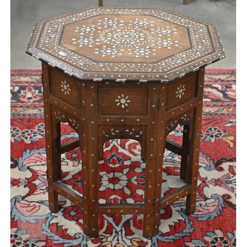 129 - An antique Anglo-Indian 'Hoshiarpur' octagonal occasional table with Moorish style decorative bone i... 