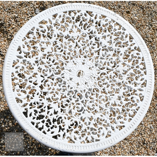16 - A Victorian style cast alloy terrace set comprising a circular table and four chairs, white (5)