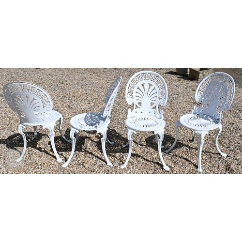 16 - A Victorian style cast alloy terrace set comprising a circular table and four chairs, white (5)