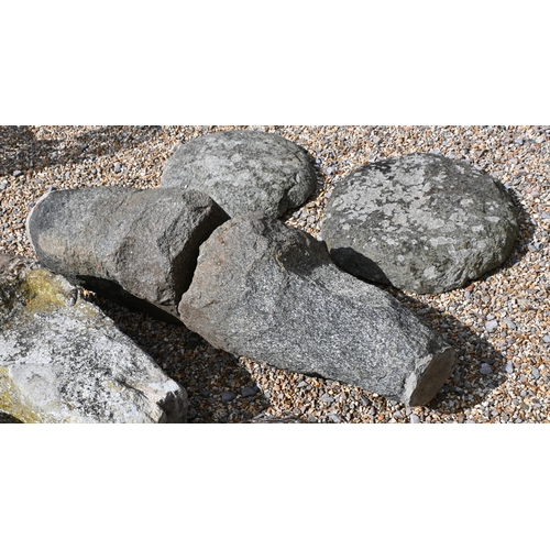 17 - A pair of antique rough hewn and weathered granite staddle stone, with circular caps, a/f (2)
