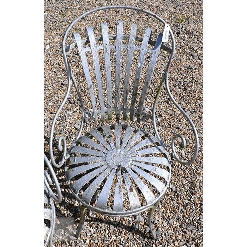 20 - A pair of Francois Carre designed sprung seat garden chairs, later painted silver and a/f (2)