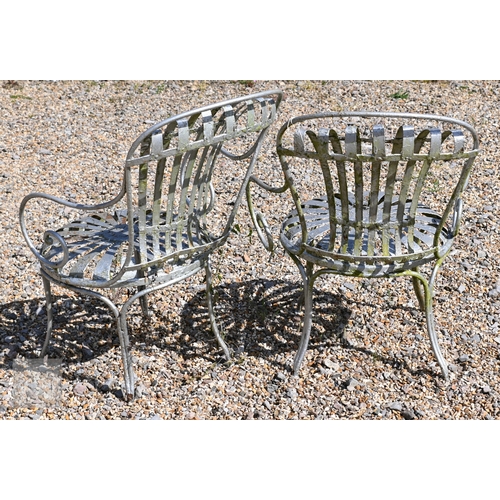 20 - A pair of Francois Carre designed sprung seat garden chairs, later painted silver and a/f (2)