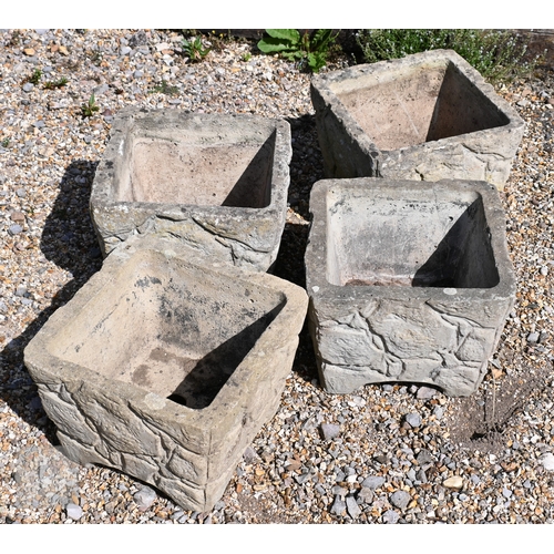 23 - Four square weathered cast stone garden planters, 36 cm x 36 cm x 28 cm h (4)
