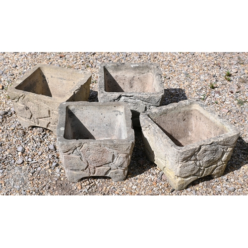 23 - Four square weathered cast stone garden planters, 36 cm x 36 cm x 28 cm h (4)