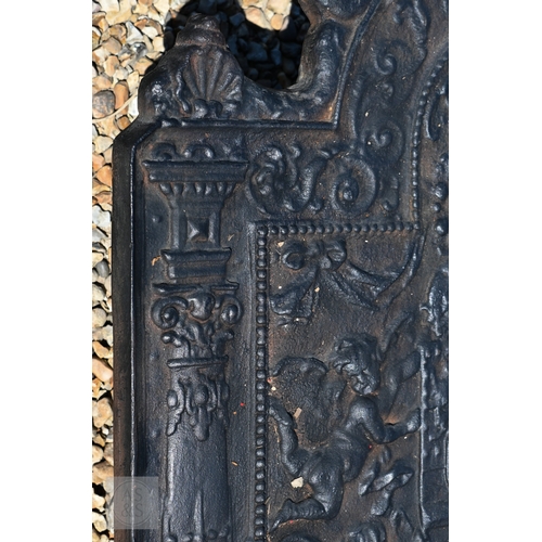28 - A substantial 17th century style cast iron armorial fireback, 81 cm w x 107 cm h