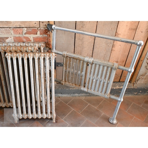29 - Five various sized vintage cast iron column radiators to/with a heated towel radiator, for recomissi... 