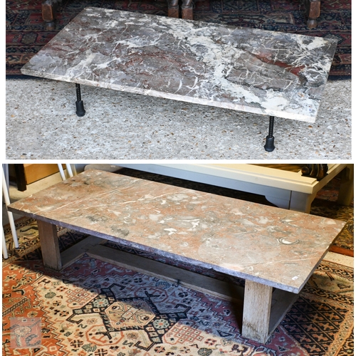 36 - Two old marble washstand tops, converted to coffee table, 121 cm x 53 cm and 90.5 cm x 48 cm (2)