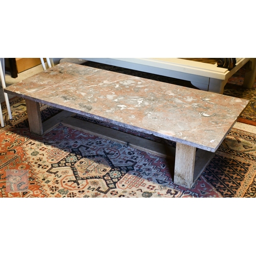 36 - Two old marble washstand tops, converted to coffee table, 121 cm x 53 cm and 90.5 cm x 48 cm (2)