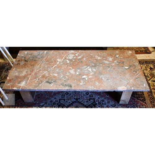 36 - Two old marble washstand tops, converted to coffee table, 121 cm x 53 cm and 90.5 cm x 48 cm (2)