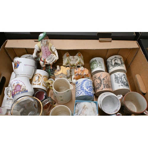 431 - A Staffordshire pottery Scottish fish-seller to/w three pottery cottage pastille burners, a Belleek ... 