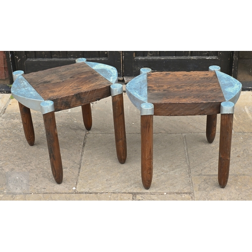 45 - Andrew Webb, a trio of aluminium mounted aeronautical inspired occasional tables, pine, the largest ... 
