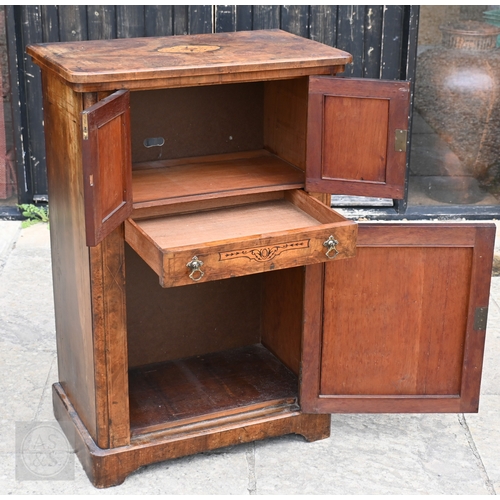 46 - A Victorian inlaid walnut music cabinet, with cupboards and single full width drawer, 67 cm x 100.5 ... 