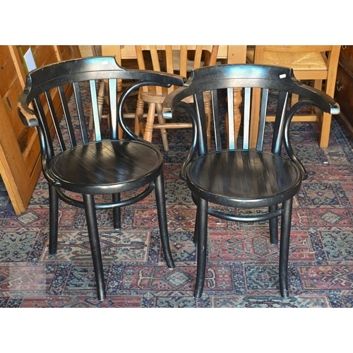 48 - Six various ebonised Thonet style bentwood elbow chairs, four with patterned seats, a/f (6)