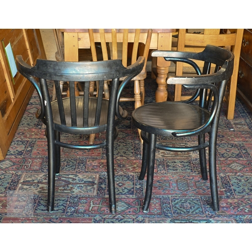 48 - Six various ebonised Thonet style bentwood elbow chairs, four with patterned seats, a/f (6)