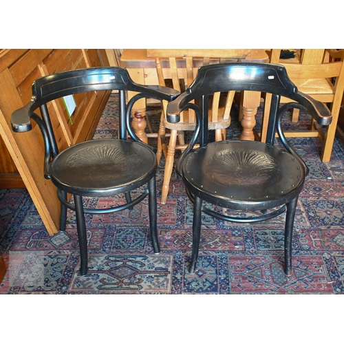 48 - Six various ebonised Thonet style bentwood elbow chairs, four with patterned seats, a/f (6)