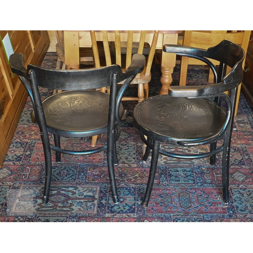 48 - Six various ebonised Thonet style bentwood elbow chairs, four with patterned seats, a/f (6)
