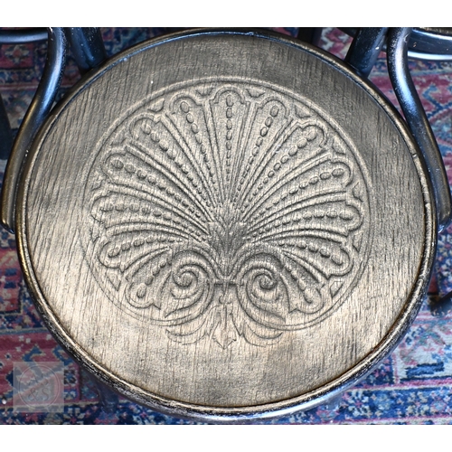 48 - Six various ebonised Thonet style bentwood elbow chairs, four with patterned seats, a/f (6)