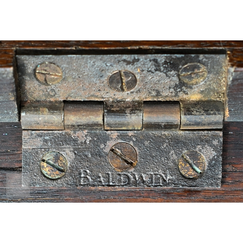 50 - An 18th century style oak coffer with triple carved panelled front, 130 cm x 53.5 cm x 64 cm h