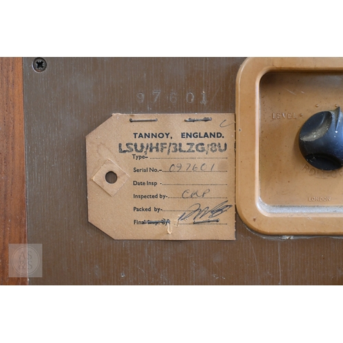 52 - A pair of vintage Tannoy teak cased LSU/HF/3LZG/8U speakers, the verso with original card labels, Se... 