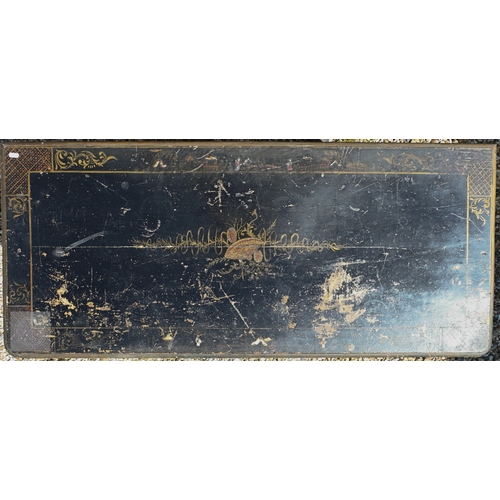 53 - A Chinoiserie painted twin nine drawer pedestal desk, very distressed surface finish, early 20th cen... 