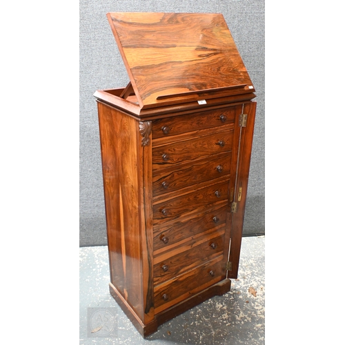 30 - Reproduction Victorian style rosewood secretaire Wellington chest with easel top, 64 cm wide x 41 cm... 