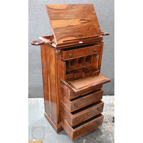 30 - Reproduction Victorian style rosewood secretaire Wellington chest with easel top, 64 cm wide x 41 cm... 