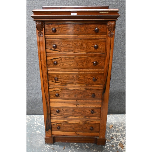30 - Reproduction Victorian style rosewood secretaire Wellington chest with easel top, 64 cm wide x 41 cm... 