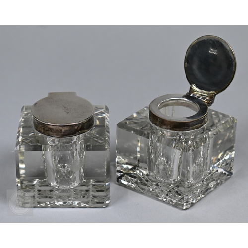 121 - A silver inkstand with two square cut gass inkwells with silver tops, S Blanckensee & Son Ltd., ... 