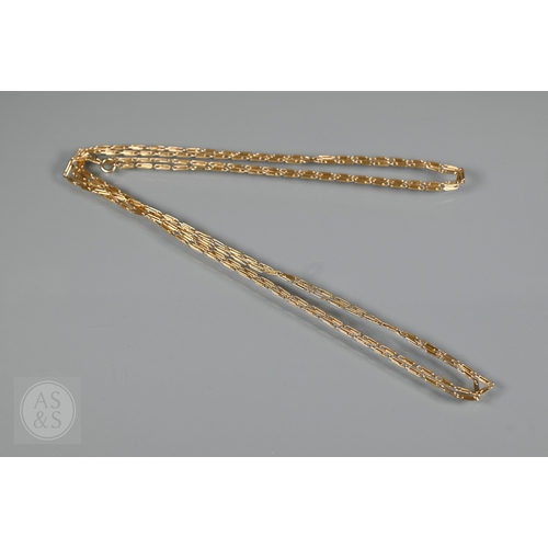 206 - A 15ct yellow gold long rectangular link/paperclip guard chain, 72 cm long (closed), approx 21.1g