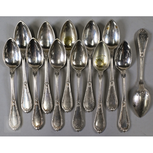49 - A set of twelve Austro-Hungarian .800 grade coffee spoons, a pair of napkin rings and a pin dish, 10... 