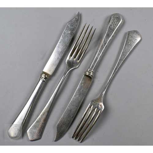 51 - A set of twelve Austro-Hungarian .800 grade dessert knives and eleven forks - the knives, with silve... 