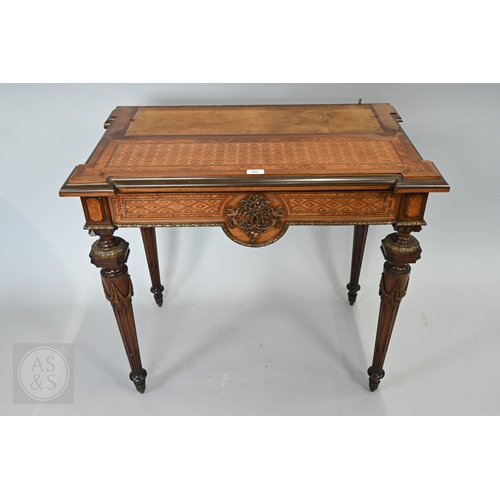 603 - A fine quality brass mounted inlaid satinwood and burr maple bonheur du jour cabinet, the pair of do... 