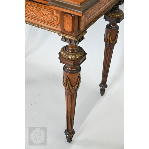 603 - A fine quality brass mounted inlaid satinwood and burr maple bonheur du jour cabinet, the pair of do... 