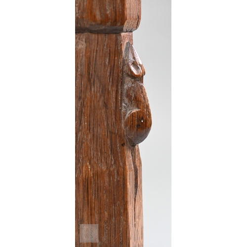626 - Robert Thompson (1876-1955), a Mouseman of Kilburn pollard oak saddle seat stool, circa 1930s, the n... 
