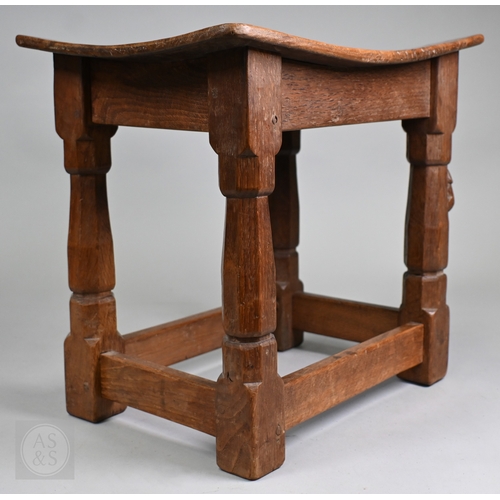 626 - Robert Thompson (1876-1955), a Mouseman of Kilburn pollard oak saddle seat stool, circa 1930s, the n... 