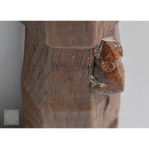 626 - Robert Thompson (1876-1955), a Mouseman of Kilburn pollard oak saddle seat stool, circa 1930s, the n... 