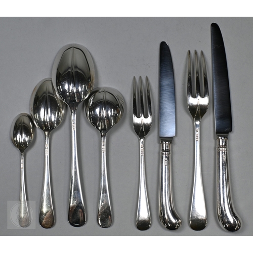 An extensive set of Hanoverian rat-tail silver flatware, comprising ...