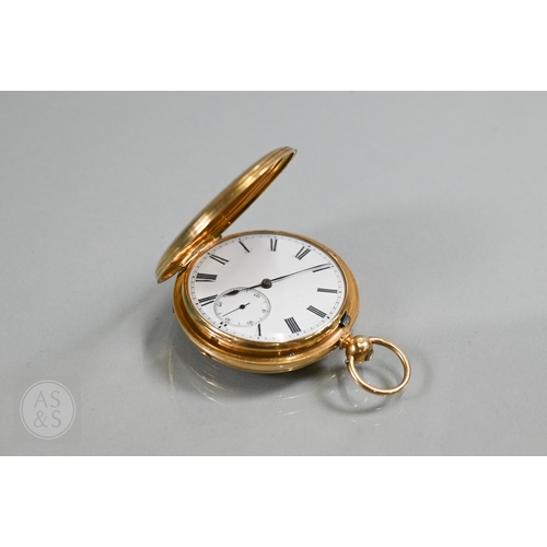 141 - William Godfrey, Clerkenwell, an 18ct full hunter pocket watch No. 1866, with key wind chain fusee m...